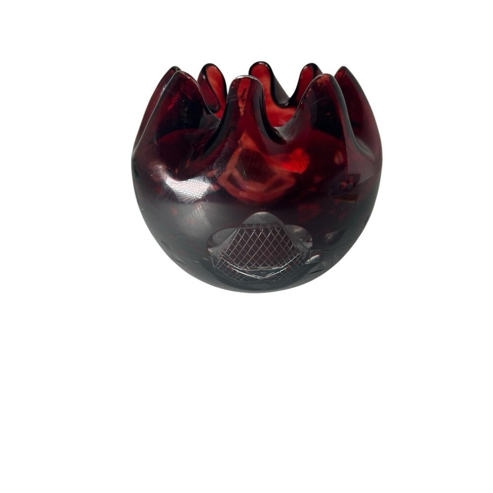 VINTAGE Ruby Red Bohemian Cased Cut To Clear Czech Art Glass Bowl Vase